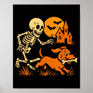 Poster Esqueleto Engraçado Perseguindo Cachorro Dachshund