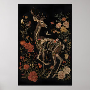 Poster Esqueleto Floral de Veado Arte Botânica Imprimível