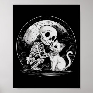 Poster Esqueleto Gato Crânio Gatinho Fofo Gótico Festa de