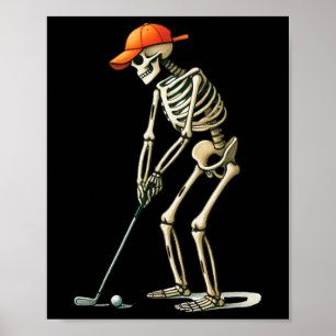 Poster Esqueleto Golfe Halloween Golfista Jogador de Golf