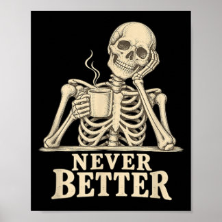 Poster Esqueleto Gótico de Café Engraçado Halloween Cafeí