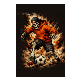Pôster Esqueleto Jogador de Futebol Streetwear Cartoon – 