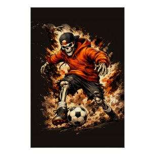 Pôster Esqueleto Jogador de Futebol Streetwear Cartoon –