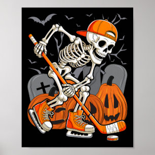 Poster Esqueleto Jogando Hóquei Funny Halloween Homens Mu