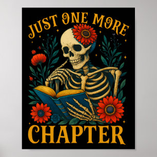 Poster Esqueleto Leu o Livro Só Mais Um Capítulo Floral B