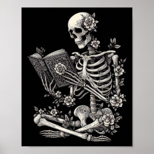 Poster Esqueleto Livro Floral Caveira Halloween Professor