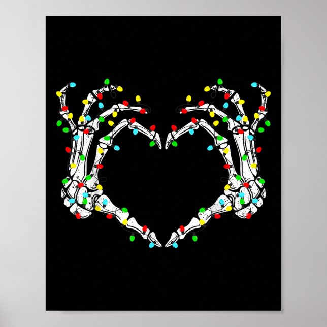 Poster Esqueleto Mãos Coração Sinal Luz Natal Fantasia  (Frente)