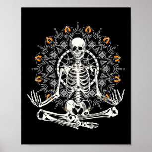 Poster Esqueleto Meditando Mandala Gráfico de Ioga para o