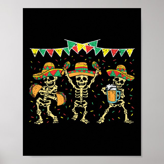Poster Esqueleto Mexicano Cinco De Mayo Engraçado Sombrer (Frente)