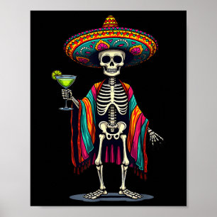 Poster Esqueleto mexicano Sombrero Cinco De Mayo Fiesta P