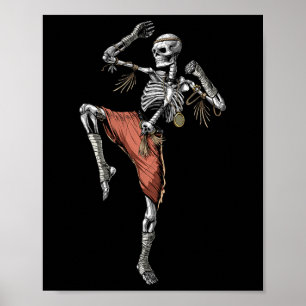 Poster Esqueleto Muay Thai Boxe Karatê Kickboxing Arte Ma
