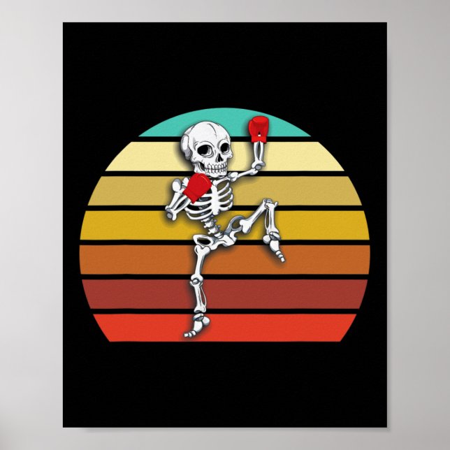 Poster Esqueleto Muay Thai Kickboxing Mma de Halloween (Frente)