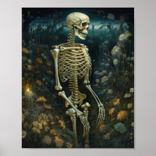 Poster Esqueleto nas Flores à Noite