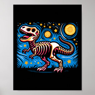 Poster Esqueleto Noturno Estrelado Dinossauro T Rex Menin