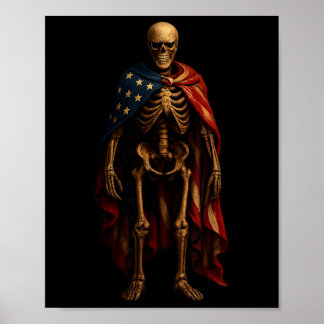 Poster Esqueleto Patriótico Bandeira Americana Horror Gót