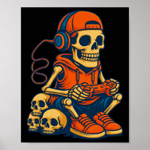 Poster Esqueleto Retro de Halloween para Gamer de Vídeo J