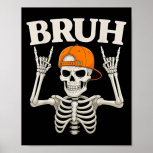 Poster Esqueleto Rock On Bruh Halloween Para Homens Menin