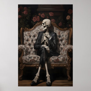 Poster Esqueleto Sentado no Sofá Impressão, Floral Vitori