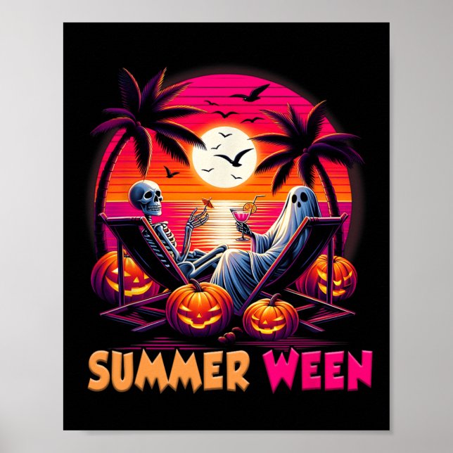 Poster Esqueleto Vibe de Praia de Summer-ween no Hallowee (Frente)