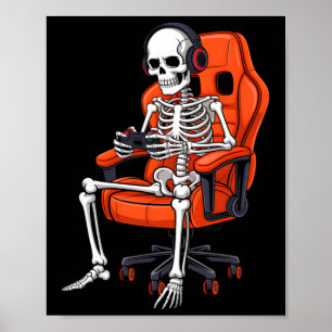 Poster Esqueleto Video Game Halloween Para Homens Meninos
