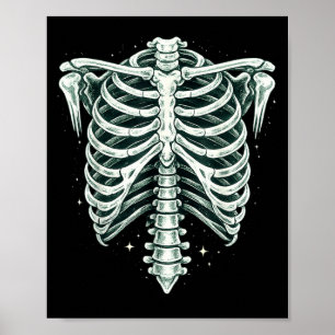 Poster Esqueleto Vintage Caixa Torácica Halloween Anatomi
