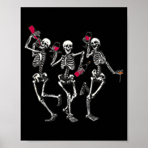 Poster Esqueletos Dançantes Amantes do Vinho Engraçado Ha