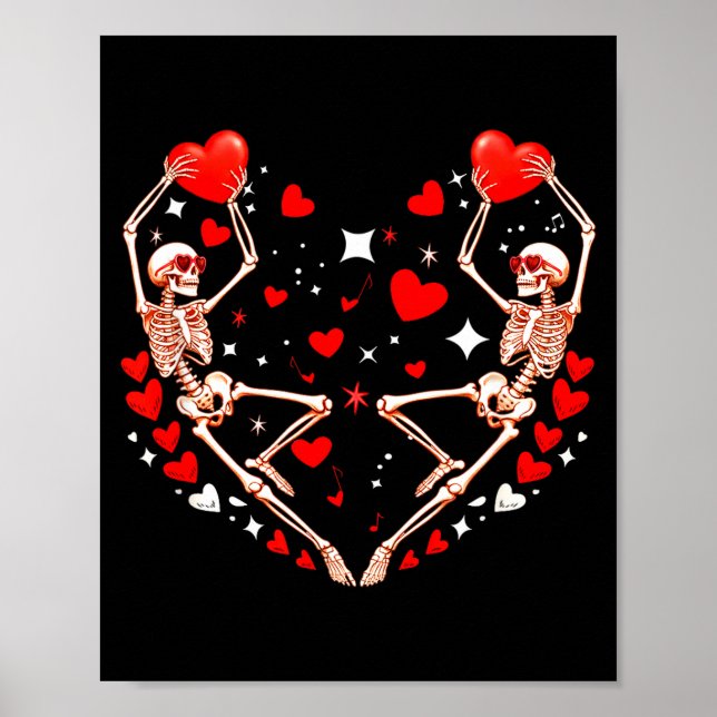 Poster Esqueletos de Casal Sungles Dançando Corações Lind (Frente)
