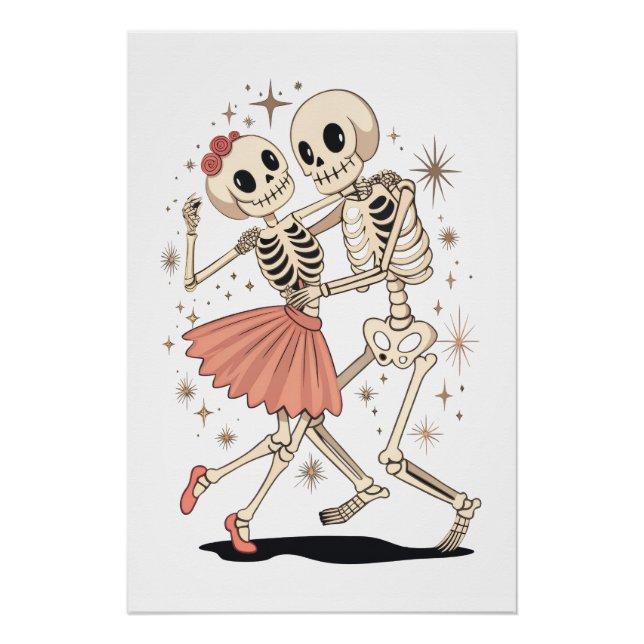Pôster Esqueletos de dança do Halloween, Esqueleto Retro (Frente)