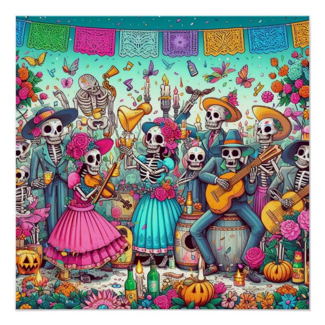 Pôster Esqueletos pintados (Frente)