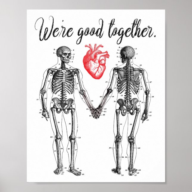 Poster Esqueletos segurando mãos e Namorados cardíaco (Frente)