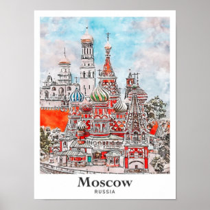Poster Esquema de Aquarela da Arquitetura Russa em Moscou