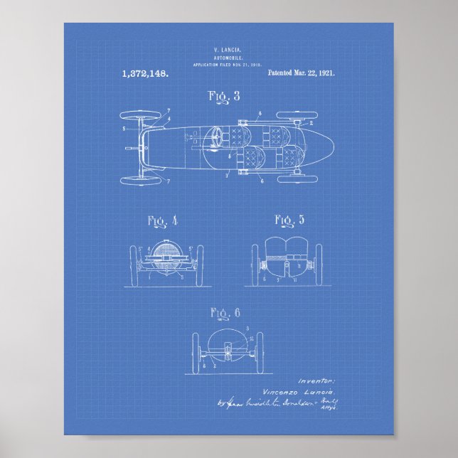 Poster Esquema de arte de patente do Automobile 1921 (Frente)