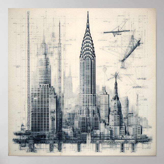 Poster Esquema de construção em tons de cinza (Frente)