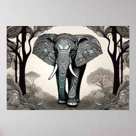 Poster Esquema de elefante Whimsical - Preto e Branco com