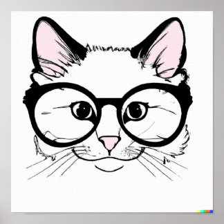 Poster Esquema desenhado à mão Óculos de visto de gatos