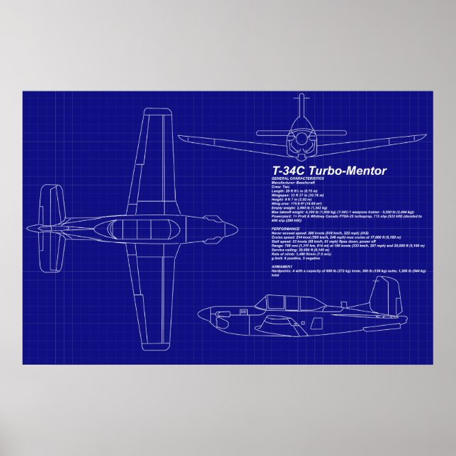 Poster Esquemas de aviões | T-34 C Mentor (Frente)