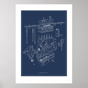 Poster esquemático do motor de Triumph TR4A -