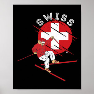 Poster Esqui Alpino Suíço Schweiz Raízes Bandeira da Suíç
