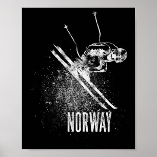 Poster Esqui Downhill Noruega Design Retrô Montanha Neve