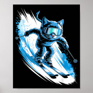 Poster Esqui esporte de inverno esquiador gato engraçado