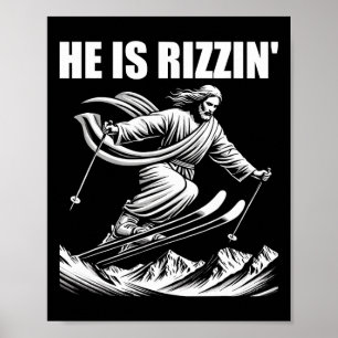 Poster Esqui Esquiando Jesus Cristo Esquis Rizzin' Neve C