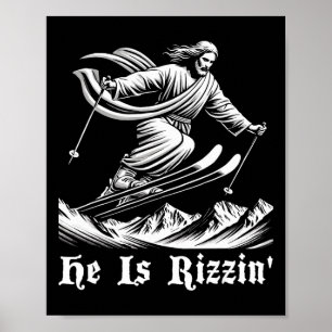 Poster Esqui Esquiando Jesus Cristo Esquis Rizzin' Neve C