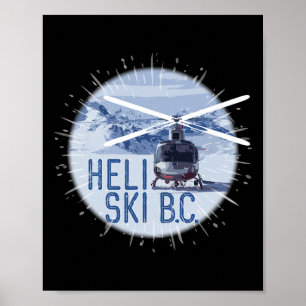 Poster Esqui Heli B.c. Canadá Helicóptero Pó de Neve Extr