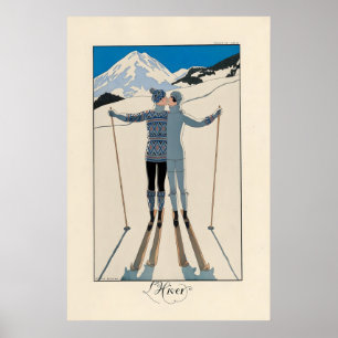 Poster Esqui Inverno D'Hiver Montanhas Esqui Esporte de I
