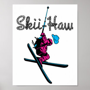 Poster Esqui na Neve Descendo Montanha Esqui Haw Esportes