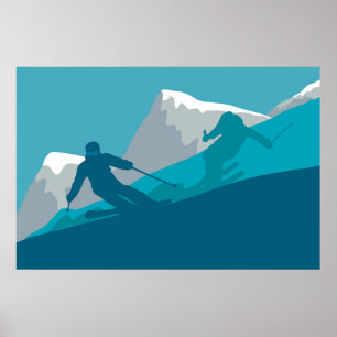 Poster Esqui Nas Montanhas - Esquiadores