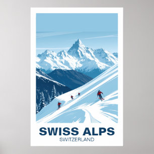 Poster Esqui nos Alpes Suíços, Arte de Viagem Vintage Suí
