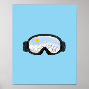 Poster Esqui Óculos Montanha Ver Ilustração Azul Claro