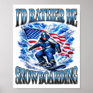 Poster Esqui patriótico com bandeira americana esporte de