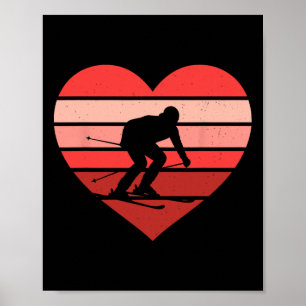 Poster Esqui Retro Coração Esqui Vintage Dia dos Namorado